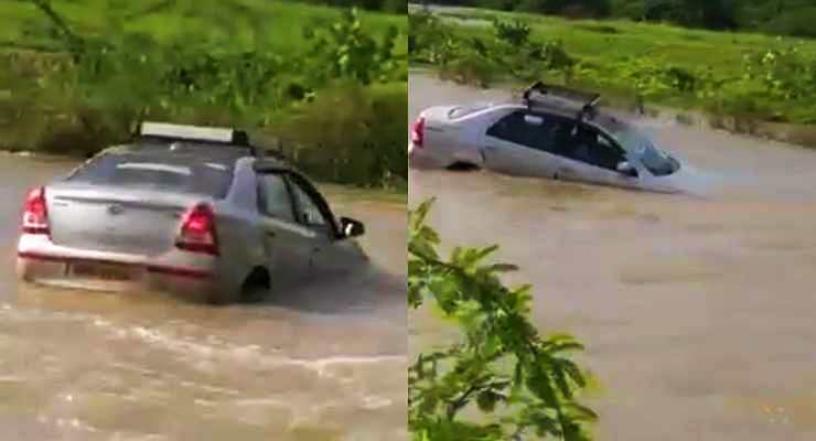 Toyota Etios in river drowning