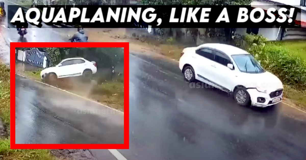 Maruti Dzire Aquaplanes Spins Out And Crashes Driver Drives Off Like A Boss