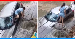 Woman In Maruti Swift Gets Stuck In Overflowing Sewage [Video]