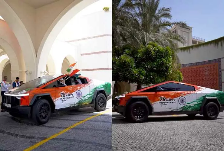 Tesla Cybertruck wrapped in Indian tricolor