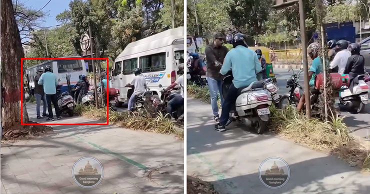 Angry Uncle stopping rider on footpath