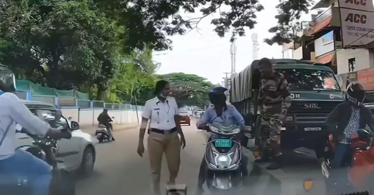 Amry man slaps rider on wrong side of the road