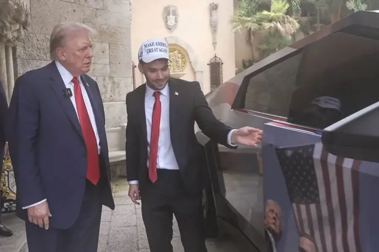 Donald Trump & Adin Ross checking out Tesla Cybertruck