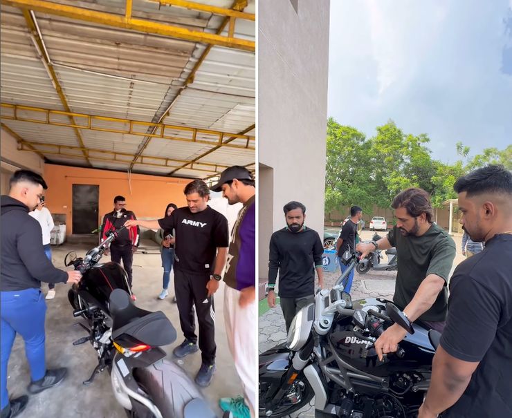 Dhoni admiring Ducati Diavel