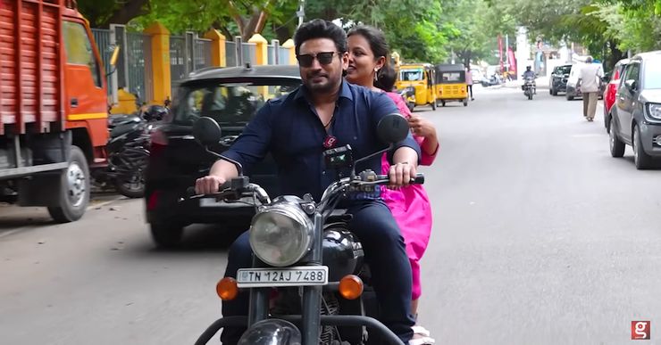 Actor Prashanth & anchor on bike