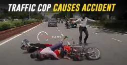 Idiot Cop Jumps In Front Of Family On Bike: Causes Fall [Video]