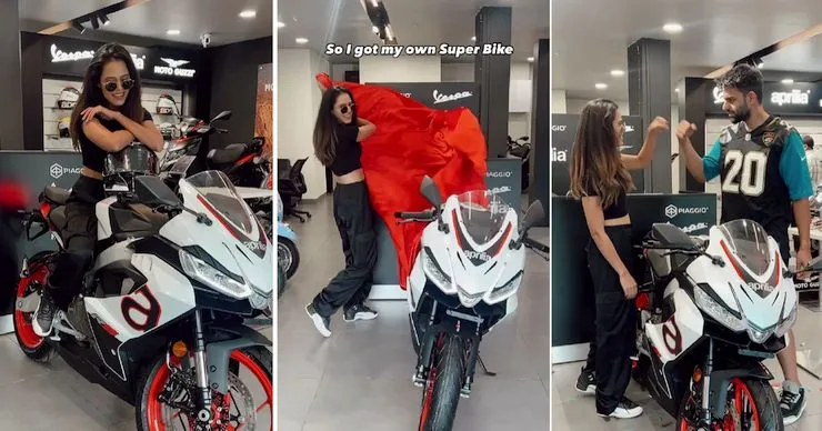 Woman social media influencer buys Aprilia RS457