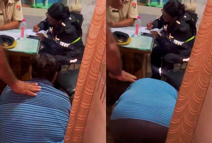 man drops on knees as female rider files FIR