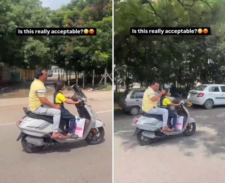 school girl riding scooter