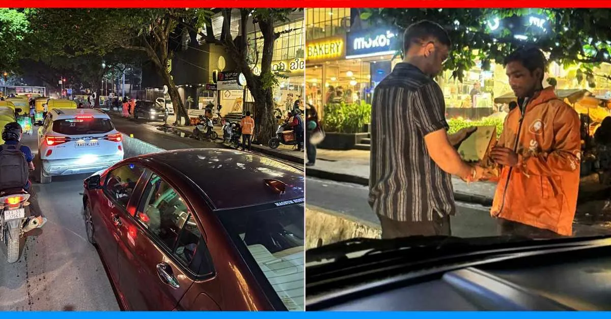 Man orders food in traffic in Bangalore